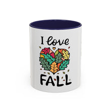 Load image into Gallery viewer, I Love Fall Heart Leaves Accent Coffee Mug — Fall Leaf Heart Design (11/15 oz)