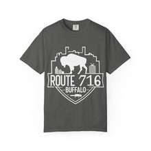 Load image into Gallery viewer, Route 716 Buffalo Crest T-Shirt — City Skyline & Guitar Logo
