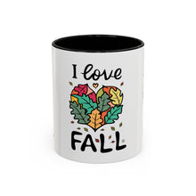 Load image into Gallery viewer, I Love Fall Heart Leaves Accent Coffee Mug — Fall Leaf Heart Design (11/15 oz)