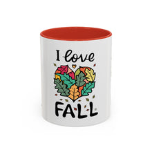 Load image into Gallery viewer, I Love Fall Heart Leaves Accent Coffee Mug — Fall Leaf Heart Design (11/15 oz)