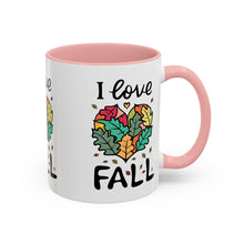Load image into Gallery viewer, I Love Fall Heart Leaves Accent Coffee Mug — Fall Leaf Heart Design (11/15 oz)
