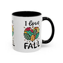 Load image into Gallery viewer, I Love Fall Heart Leaves Accent Coffee Mug — Fall Leaf Heart Design (11/15 oz)
