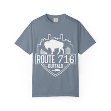 Load image into Gallery viewer, Route 716 Buffalo Crest T-Shirt — City Skyline &amp; Guitar Logo
