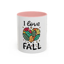 Load image into Gallery viewer, I Love Fall Heart Leaves Accent Coffee Mug — Fall Leaf Heart Design (11/15 oz)
