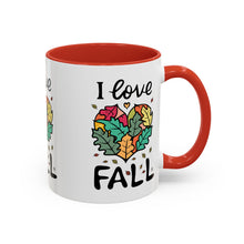 Load image into Gallery viewer, I Love Fall Heart Leaves Accent Coffee Mug — Fall Leaf Heart Design (11/15 oz)

