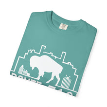 Load image into Gallery viewer, Route 716 Buffalo Crest T-Shirt — City Skyline &amp; Guitar Logo

